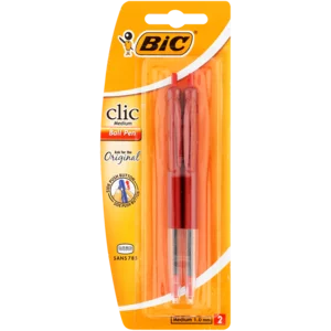 BIC Clic Medium Ball Pen Red 2 Pack BIC Clic Medium Ball Pen Red 2 Pack