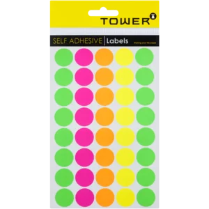 Tower Multicoloured Fluorescent Self Adhesive Round Labels 19mm 120 Piece