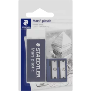 Staedtler Mars White & Blue Plastic Eraser With Sharpener Set Staedtler Mars White & Blue Plastic Eraser With Sharpener Set