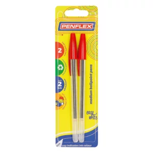 Penflex Medium Red Ballpoint Pen 2 Pack