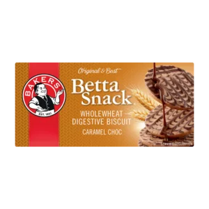 Bakers Betta Snack Caramel Chocolate Flavoured Wholewheat Digestive Biscuit 200g Bakers Betta Snack Caramel Chocolate Flavoured Wholewheat Digestive Biscuit 200g