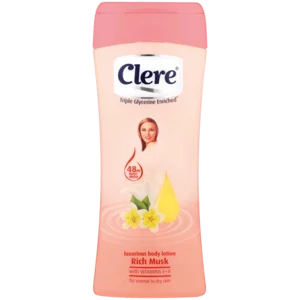 Clere Triple Glycerine Enriched Rich Musk Luxurious Body Lotion Bottle 400ml Clere Triple Glycerine Enriched Rich Musk Luxurious Body Lotion Bottle 400ml