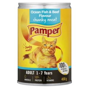 Pamper Chunky Ocean Fish & Beef Flavoured Cat Food 400g Pamper Chunky Ocean Fish & Beef Flavoured Cat Food 400g