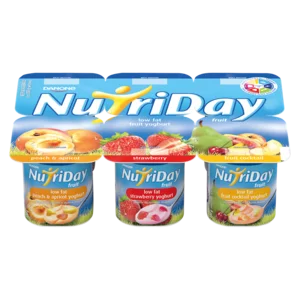 Nutriday Low Fat Peach & Apricot/Strawberry/Fruit Cocktail Multipack Yoghurt 6x100g Nutriday Low Fat Peach & Apricot/Strawberry/Fruit Cocktail Multipack Yoghurt 6x100g