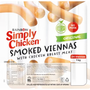 Rainbow Simply Chicken Original Smoked Viennas With Chicken Breast Meat 1kg