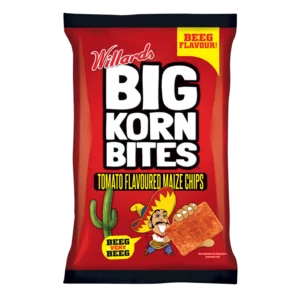 Willards Big Korn Bites Tomato Flavoured Maize Chips 120g Willards Big Korn Bites Tomato Flavoured Maize Chips 120g