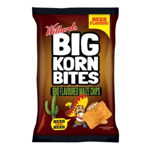 Willards Big Korn Bites BBQ Flavoured Maize Chips 120g Willards Big Korn Bites BBQ Flavoured Maize Chips 120g