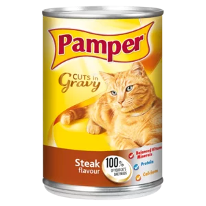 Pamper Steak Flavoured Cuts In Gravy Cat Food Can 385g Pamper Steak Flavoured Cuts In Gravy Cat Food Can 385g