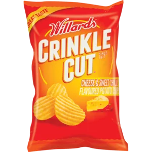 Willards Crinkle Cut Cheese & Sweet Chilli Flavoured Potato Chips 125g Willards Crinkle Cut Cheese & Sweet Chilli Flavoured Potato Chips 125g
