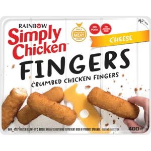 Rainbow Simply Chicken Crumbed Cheese Chicken Fingers 400g Rainbow Simply Chicken Crumbed Cheese Chicken Fingers 400g