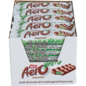 Nestlé Aero Peppermint Flavoured Aerated Milk Chocolate Bars 40x40g Nestlé Aero Peppermint Flavoured Aerated Milk Chocolate Bars 40x40g