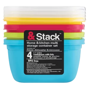 4 Multi Storage Container Set With Lids 1L