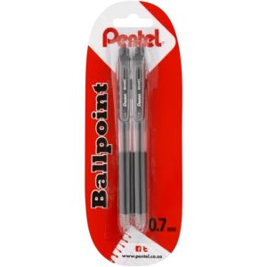 Pentel Black Ballpoint Pens 0.7mm 2 Pack