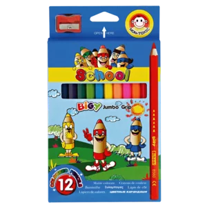 School Multicoloured Jumbo Colouring Pencils & Sharpener Set 12 Piece