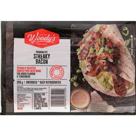 Woody's Premium Cut Streaky Bacon 200g Woody's Premium Cut Streaky Bacon 200g