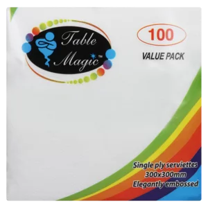 Table Magic 1 Ply White Serviettes 100 Pack Table Magic 1 Ply White Serviettes 100 Pack