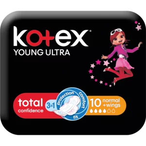 Kotex Young Ultra Total Confidence 3-In-1 Sanitary Pads With Wings 10 Pack