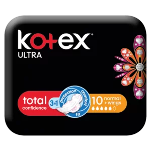 Kotex Ultra Total Confidence 3-In-1 Normal Sanitary Pads With Wings 10 Pack Kotex Ultra Total Confidence 3-In-1 Normal Sanitary Pads With Wings 10 Pack