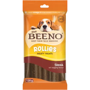 Beeno Steak Flavoured Rollies Dog Treats 120g Beeno Steak Flavoured Rollies Dog Treats 120g