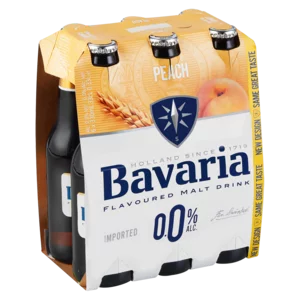 Bavaria Holland Non-Alcoholic Peach Flavoured Beer Bottles 6x330ml Bavaria Holland Non-Alcoholic Peach Flavoured Beer Bottles 6x330ml