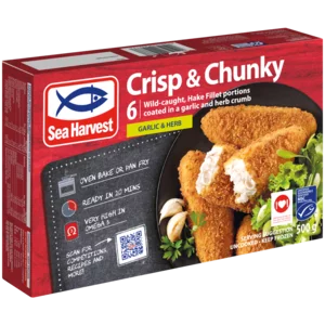 Sea Harvest Frozen Crisp & Chunky Garlic & Herb Crumbed Hake 6 Pieces 500g