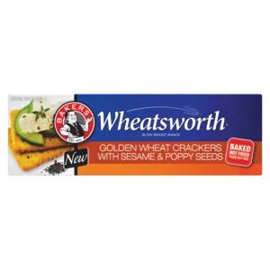 Bakers Wheatsworth Golden Wheat Crackers With Sesame & Poppy Seeds 200g