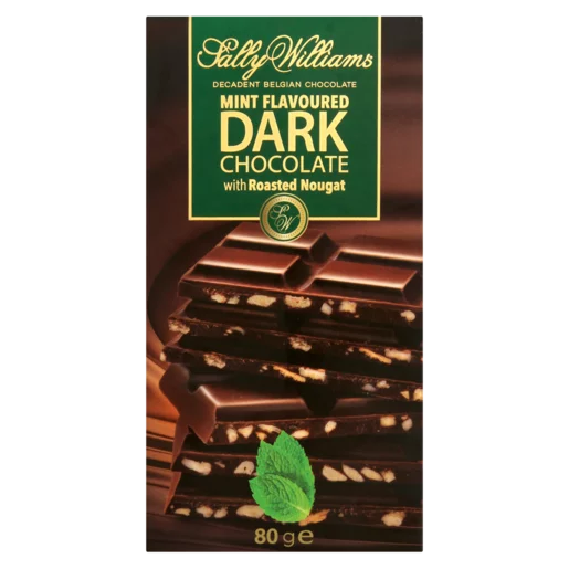 Sally Williams Mint Flavoured Dark Chocolate Slab With Roasted Nougat 80g Sally Williams Mint Flavoured Dark Chocolate Slab With Roasted Nougat 80g