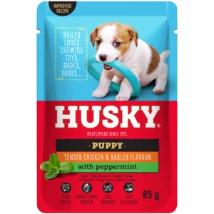 Husky Meatlovers Chicken & Barley Flavoured Puppy Dog Food Pouch 85g