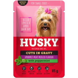 Husky Meatlovers Gourmet Meat Medley Flavoured Small Adult Dog Food Pouch 85g Husky Meatlovers Gourmet Meat Medley Flavoured Small Adult Dog Food Pouch 85g