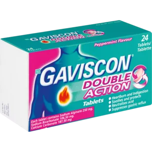 Gaviscon Plus Double-Action Peppermint Anti-Acid Tablets 24 Pack