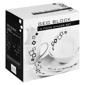 Geo Block Black & White Dinner Set 12 Piece