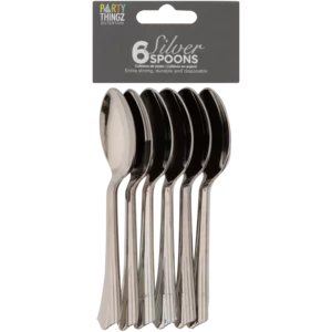 Party Thingz Silver Plastic Spoons 6 Pack