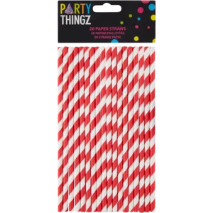 Party Thingz Red & White Striped Paper Straws 20 Pack Party Thingz Red & White Striped Paper Straws 20 Pack