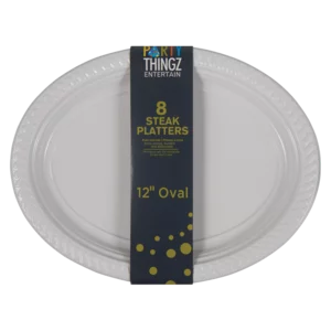 Party Thingz White Oval Steak Plastic Platter 8 Pack