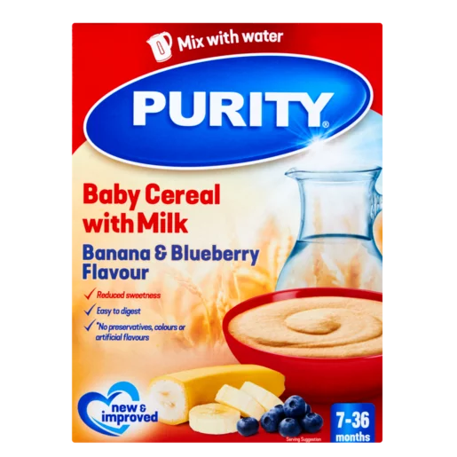Purity Banana & Blueberry Flavoured Baby Cereal With Milk 200g