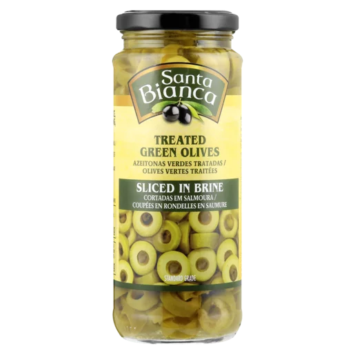Santa Bianca Treated Green Olives Sliced In Brine 335g Santa Bianca Treated Green Olives Sliced In Brine 335g