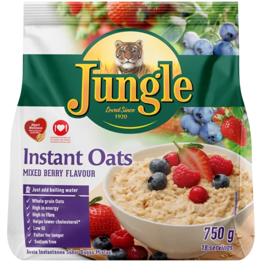 Jungle Oats Instant Mixed Berry Flavoured Porridge 750g Jungle Oats Instant Mixed Berry Flavoured Porridge 750g