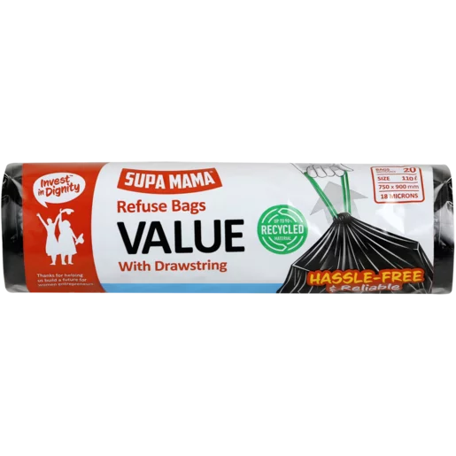 Supa Mama 20 Pack Value Drawstring Refuse Bags 750mmx900mm