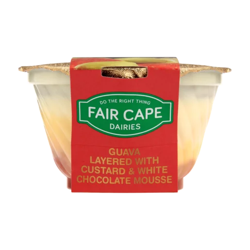 Fair Cape Guava With White Chocolate Mousse & Custard Layered Dairy Dessert 150ml Fair Cape Guava With White Chocolate Mousse & Custard Layered Dairy Dessert 150ml