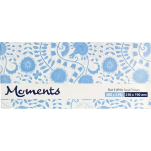Moments 2 Ply Blue & White Facial Tissues 200 Pack