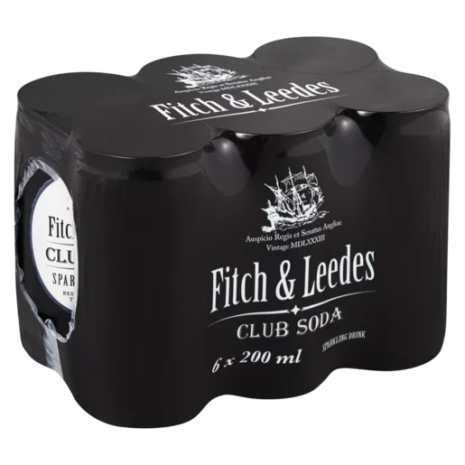 Fitch & Leedes Club Soda Flavoured Sparkling Drink Cans 6x200ml