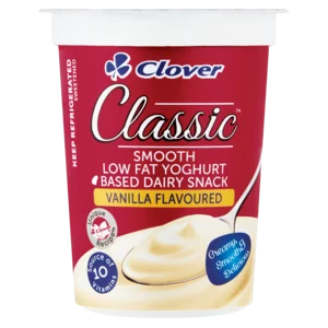 Clover Classic Vanilla Flavoured Low Fat Yoghurt Dairy Snack 175g Clover Classic Vanilla Flavoured Low Fat Yoghurt Dairy Snack 175g