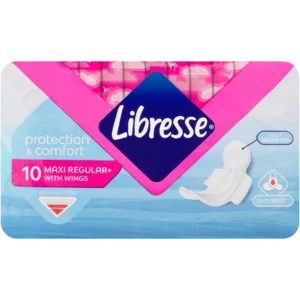 Libresse Protection & Comfort Unscented Maxi Regular Sanitary Pads With Wings 10 Pack