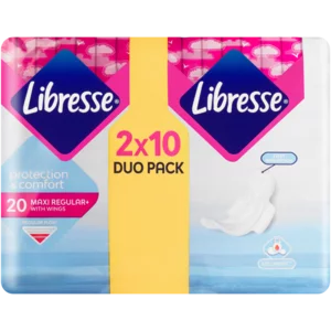 Libresse Protection & Comfort Duo Maxi & Regular Sanitary Pads With Wings 2x10 Pack Libresse Protection & Comfort Duo Maxi & Regular Sanitary Pads With Wings 2x10 Pack
