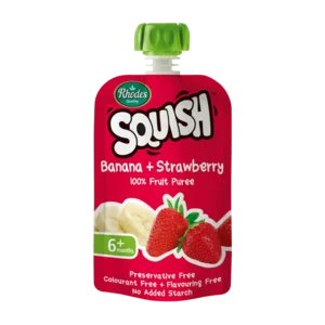 Rhodes Squish Banana & Strawberry Fruit Puree 6 Months+ Pouch 110ml Rhodes Squish Banana & Strawberry Fruit Puree 6 Months+ Pouch 110ml