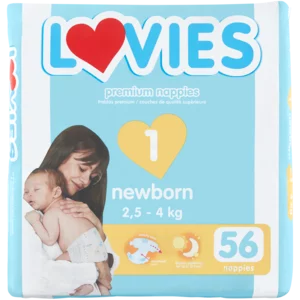 Lovies Newborn Premium Nappies 2.5 - 4kg 56 Pack Lovies Newborn Premium Nappies 2.5 - 4kg 56 Pack