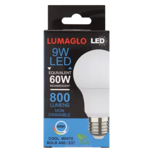 Lumaglo Cool White A60/E27 Edison Screw LED Globe 9W