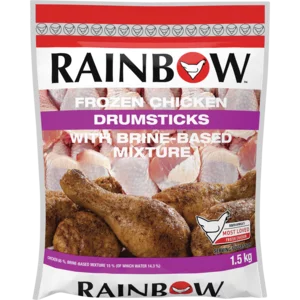 Rainbow Frozen Chicken Drumsticks With Brine Based Mixture 1.5kg Rainbow Frozen Chicken Drumsticks With Brine Based Mixture 1.5kg