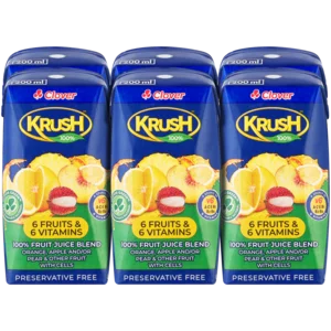 Clover Krush 6 Fruits & 6 Vitamins 100% Juice Blend Boxes 6x200ml Clover Krush 6 Fruits & 6 Vitamins 100% Juice Blend Boxes 6x200ml