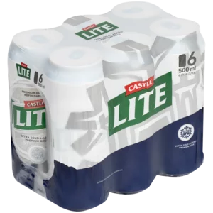 Castle Lite Premium Beer Cans 6x500ml Castle Lite Premium Beer Cans 6x500ml